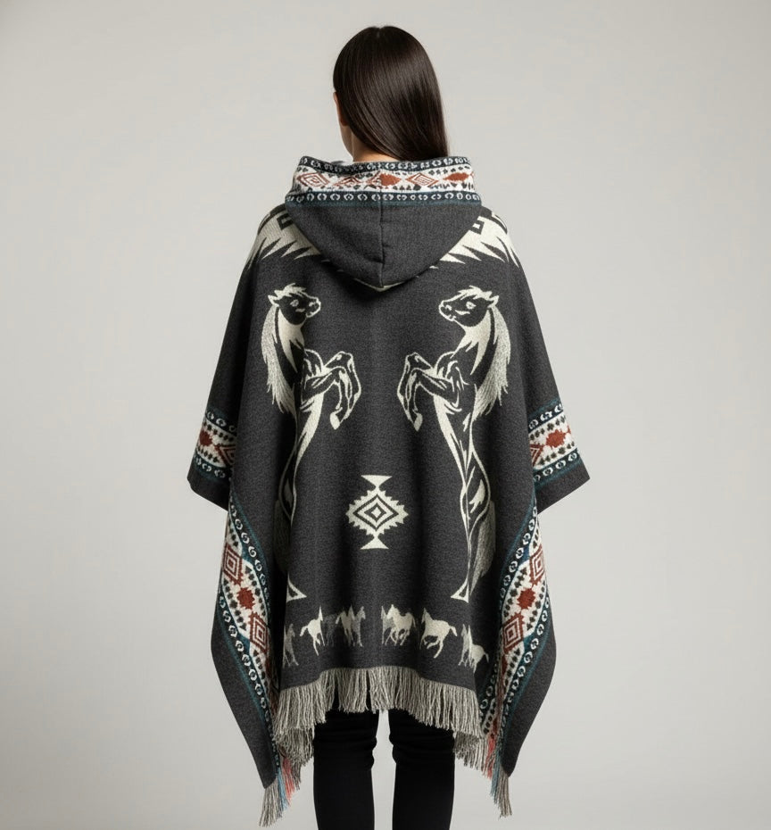 Horses HandMade Wool Poncho