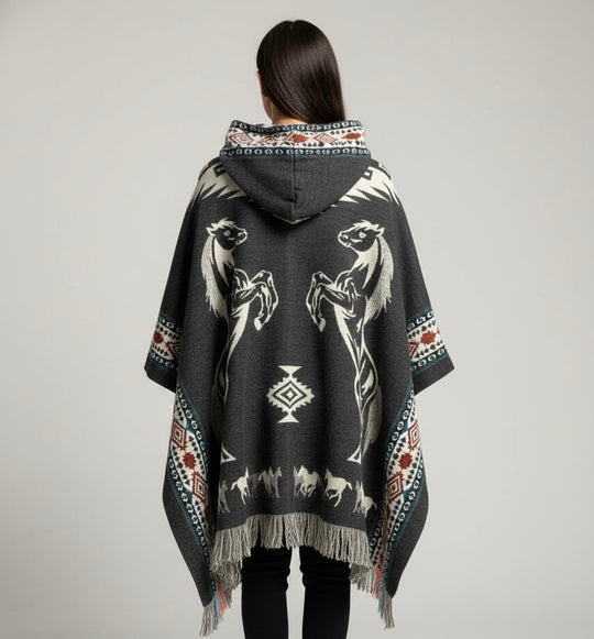 Horses HandMade Wool Poncho