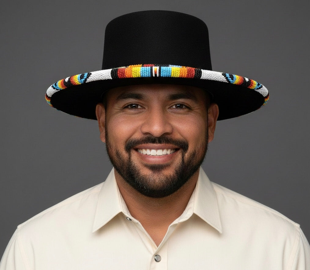 Size-58 Handmade Beaded Hat(Black)