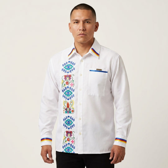 Embroidered White Ribbon Shirt (Floral)