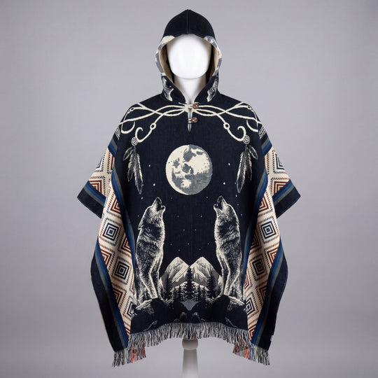 Howling wolf HandMade Wool Poncho