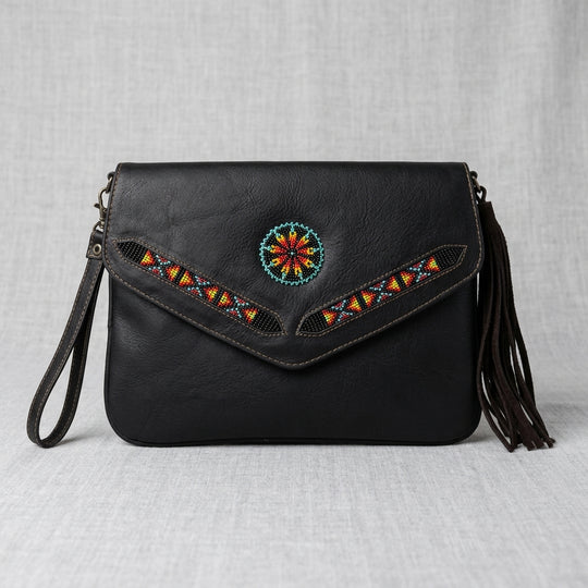 Leather beaded Crossbody bag(Chocolate Brown)