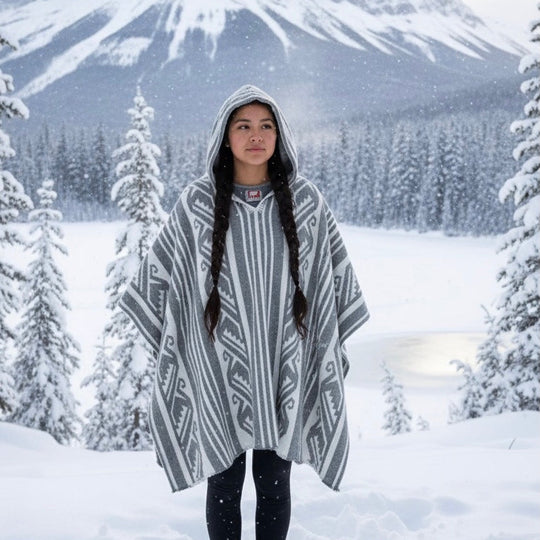 Ponchos en pure laine de lama gris