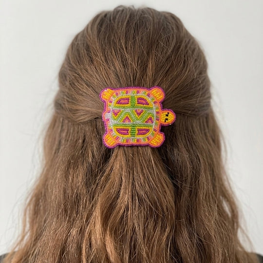 Beaded turtle Barrette Yellow accent