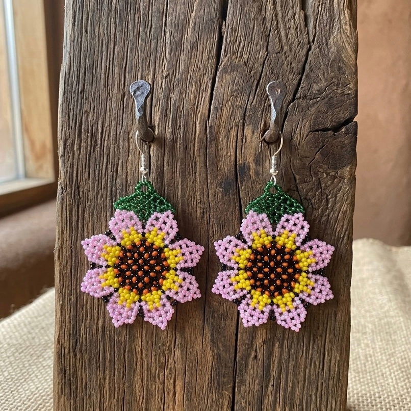 Sunflower Beaded Earrings (Pink)