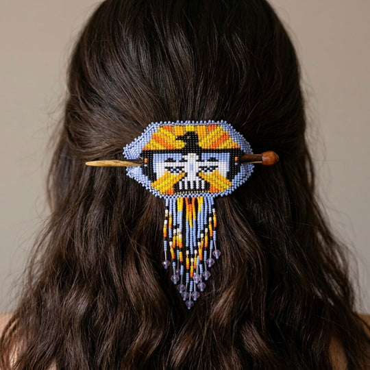 Eagle Fringed Beaded Barrette & Wooden Stick