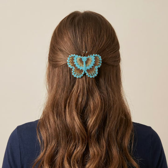 Turquoise Butterfly Beaded Barrette