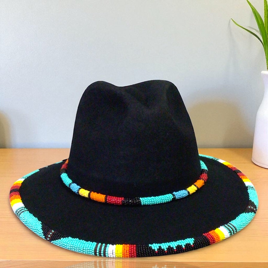 Size-57 Handmade Beaded Hat(Black Green beaded)