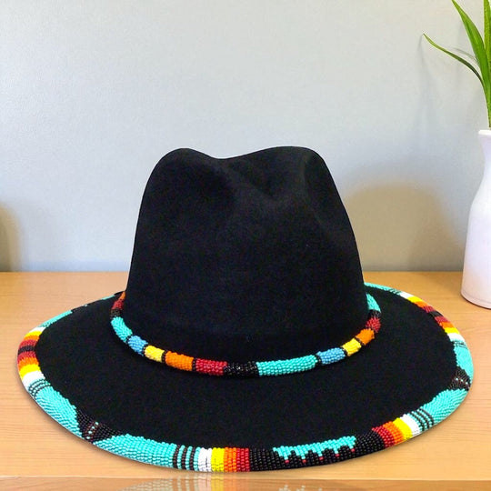 Size-57 Handmade Beaded Hat(Black Green beaded)