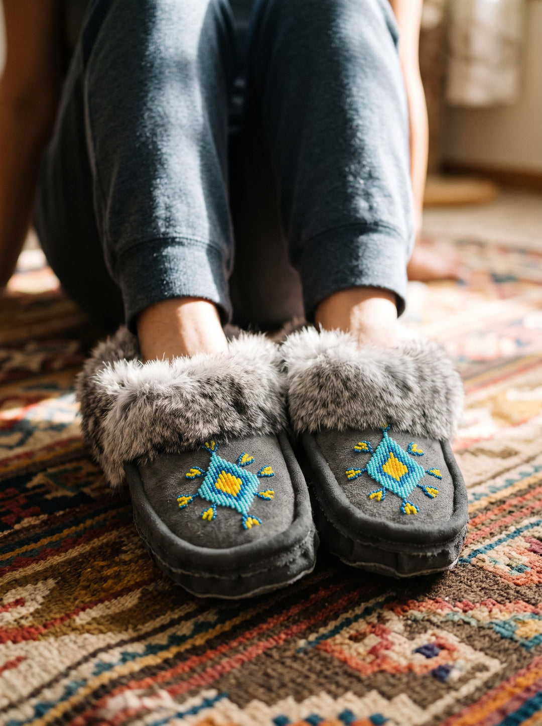 Moccasins with Beadwork (Size 9)