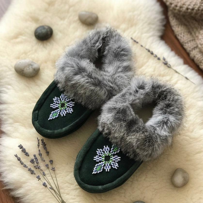 Moccasins with Beadwork (Size 6)