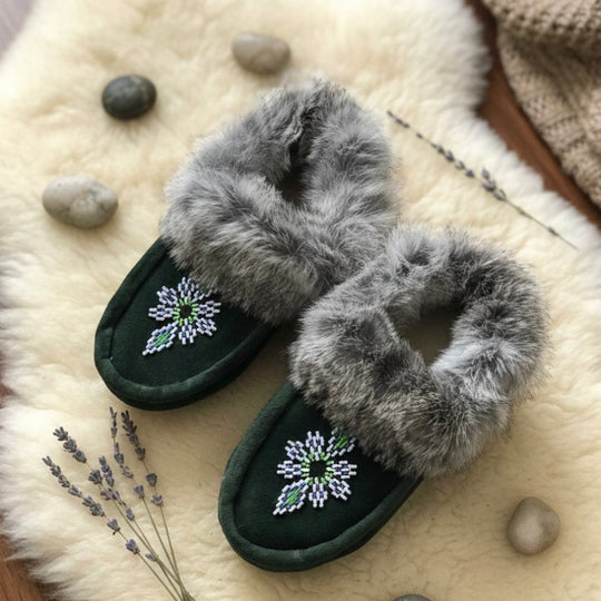 Moccasins with Beadwork (Size 6)