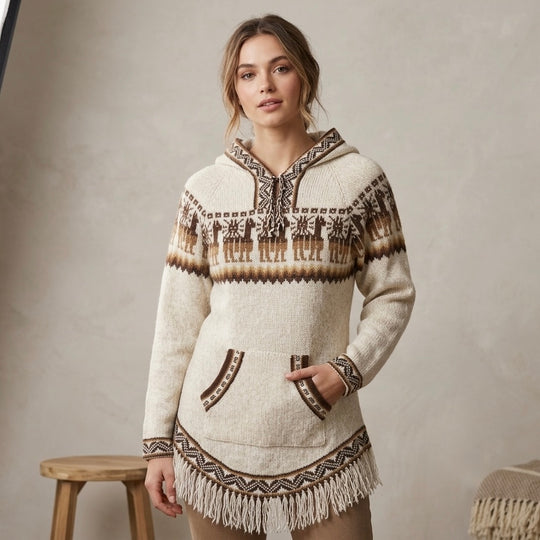 OLDTRIBES™ Women Cardigan Beize Alpaca Sweater