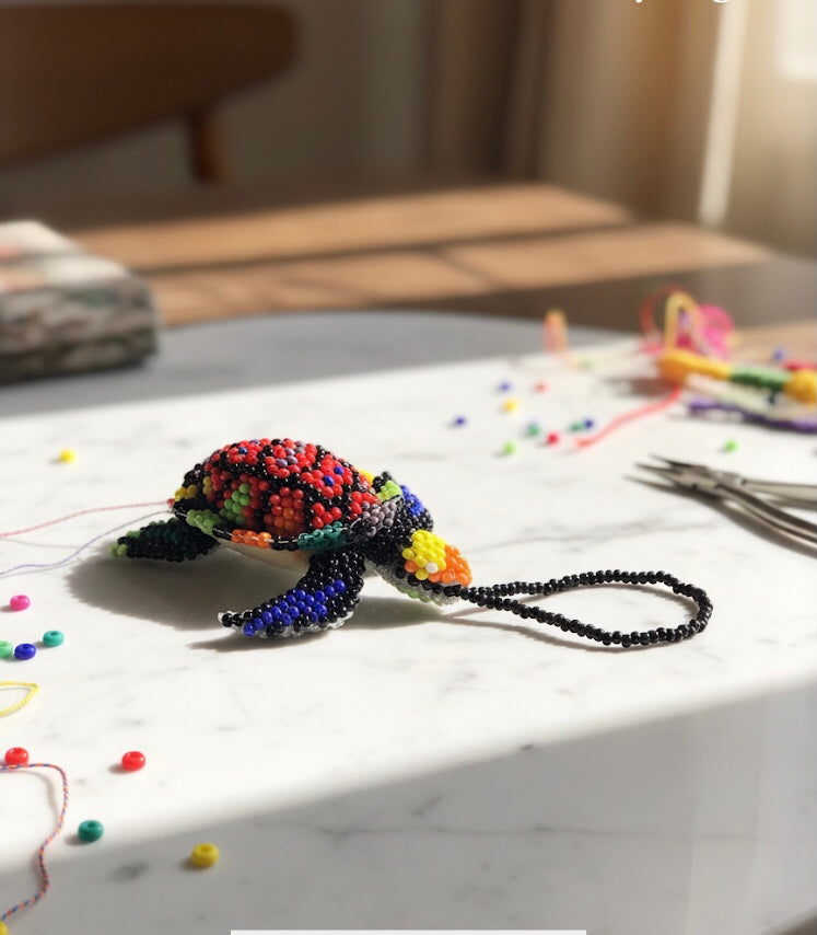 Black Handcrafted Beaded Turtle