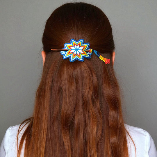 White-Blue Handmade Beaded Star Barrette