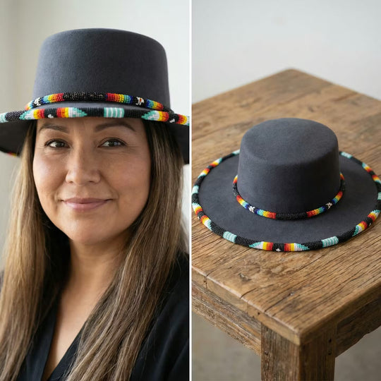 Size-60 Beaded Flat-Brim Felt Hats