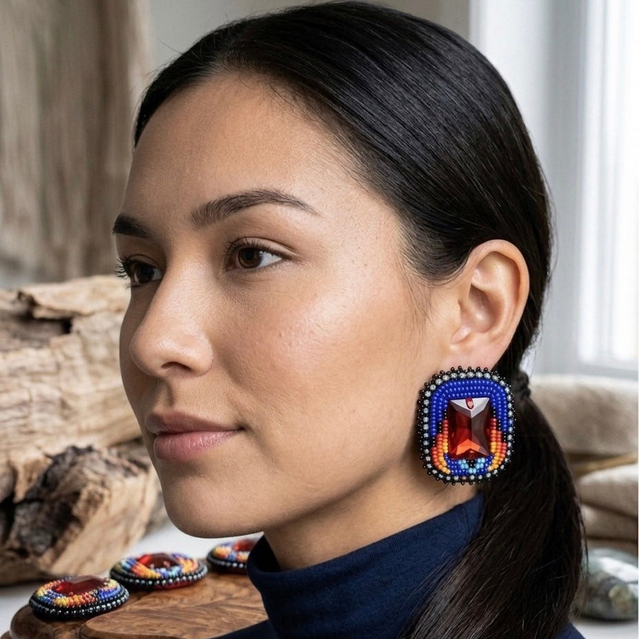 Square Beaded Halo Studs