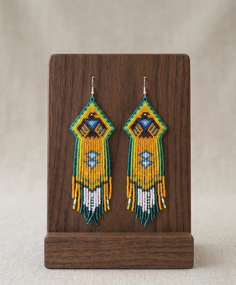 Beaded thunderbird earrings ( Green )