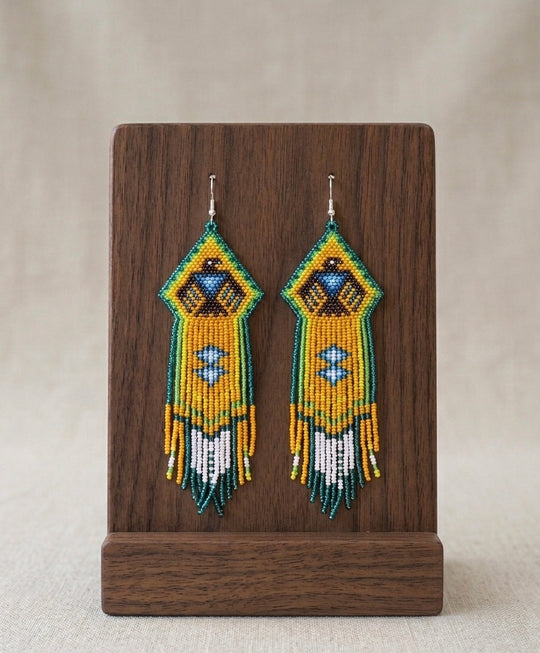 Beaded thunderbird earrings ( Green )