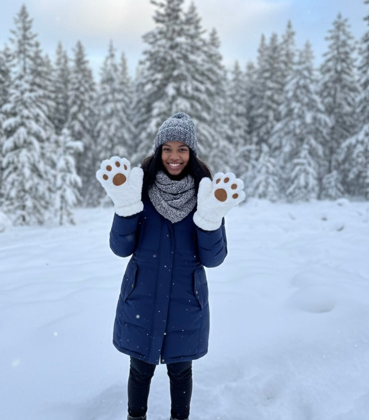 White Soft Plush Paw Gloves