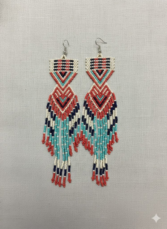 Red and White Sunset Path Beaded Earrings