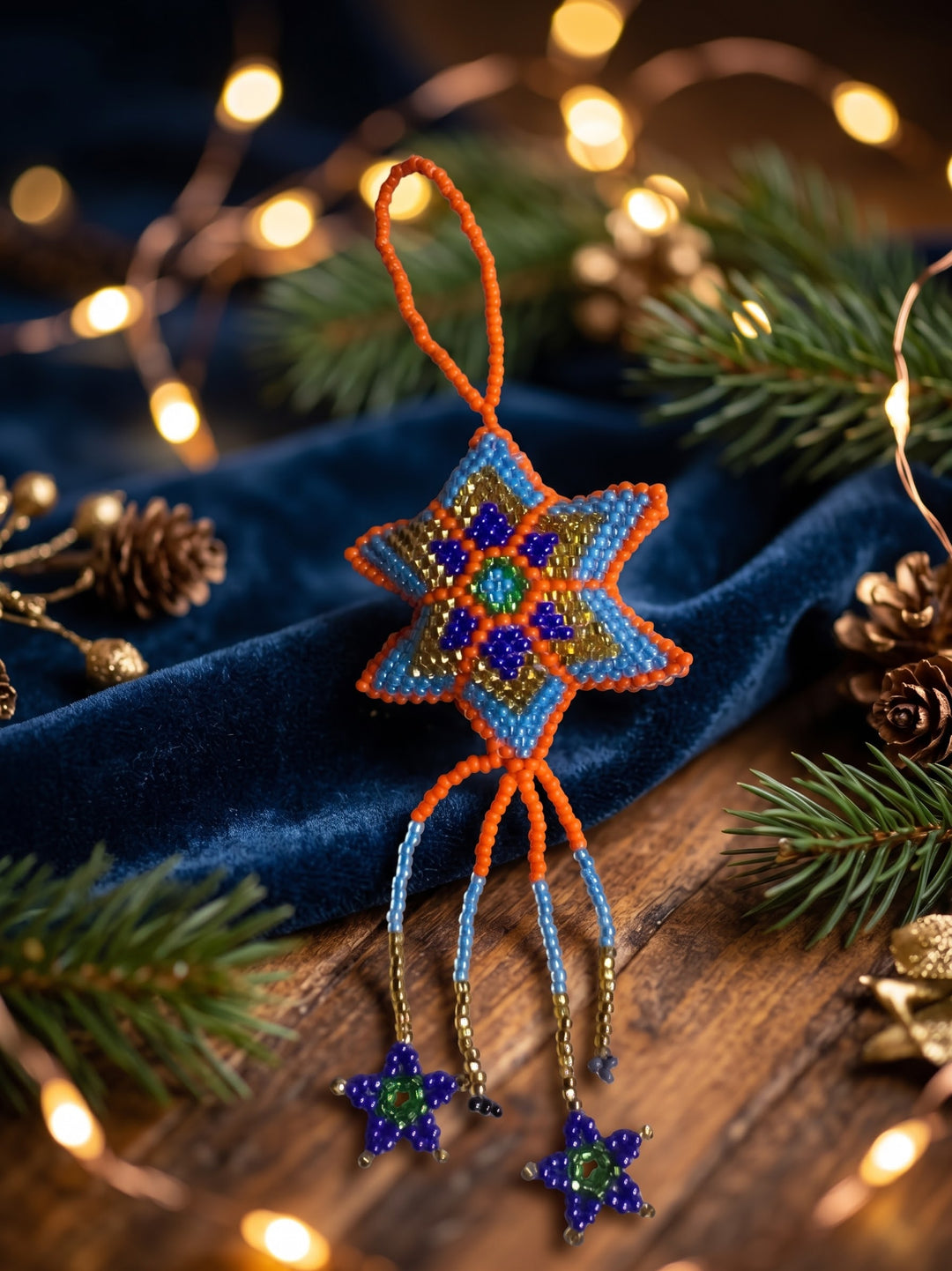 Orange Beaded Glow Star