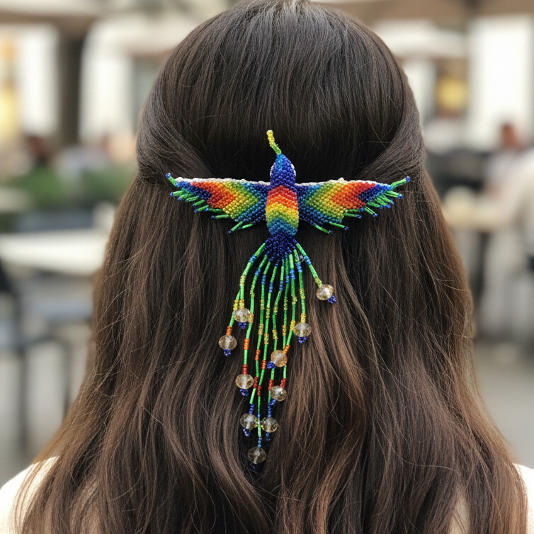 Multicolour Hummingbird Barrette with Fringes