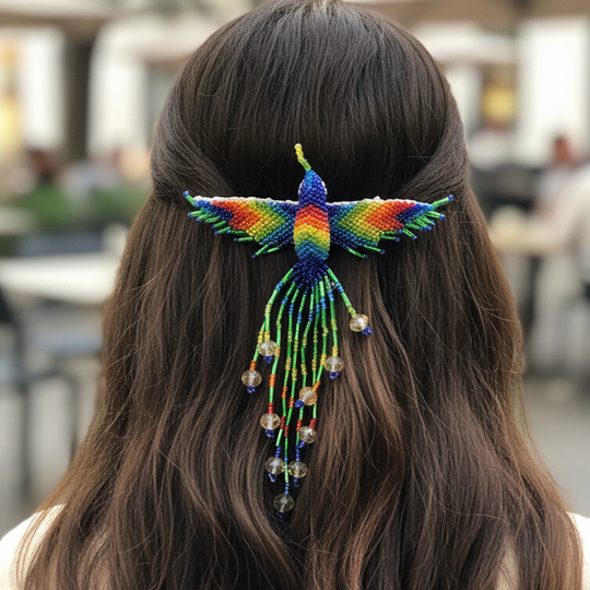 Multicolour Hummingbird Barrette with Fringes