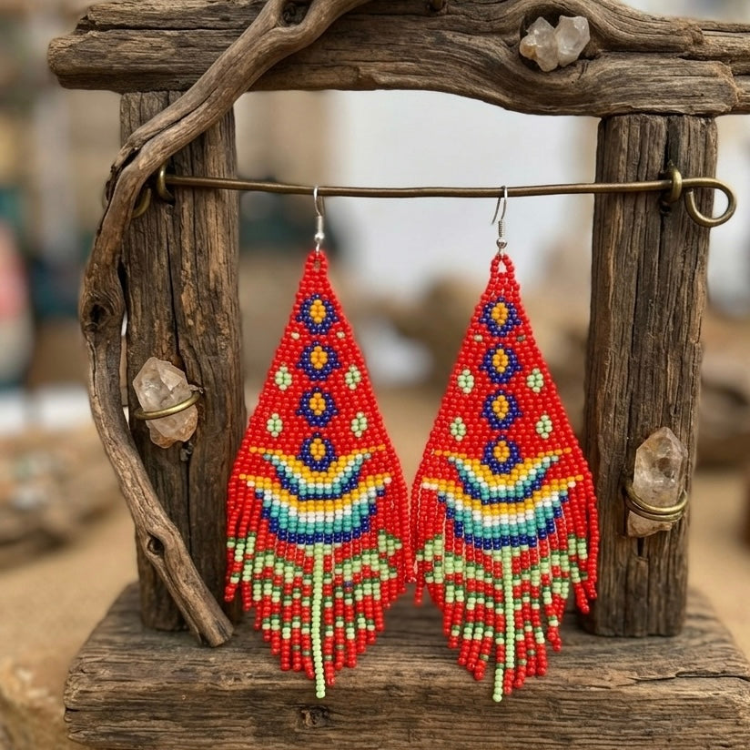 Red Flame Blossom Drop Earrings