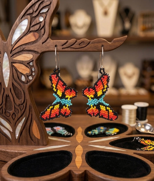Black / yellow Dancing Butterfly Beaded Earrings