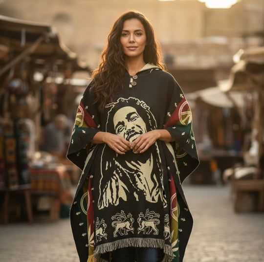 Vintage Bob Marley Hooded Poncho  HandMade Wool Poncho