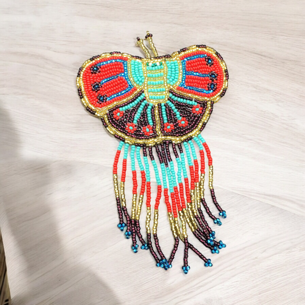 Butterfly Beaded Barrettes with Fringes Red & Purple