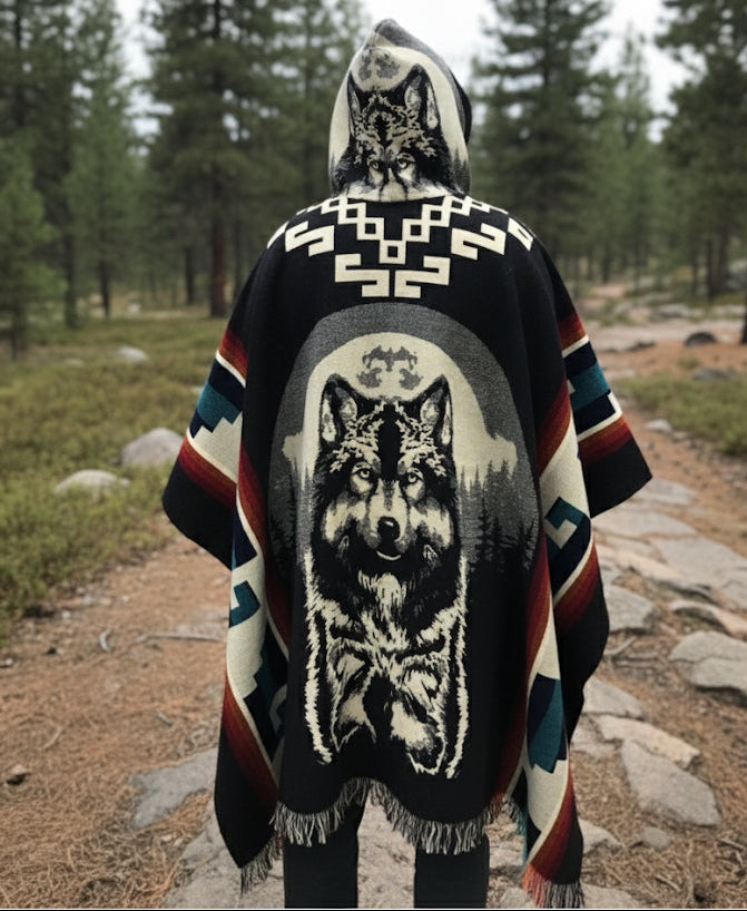 Wolf  HandMade Wool Poncho