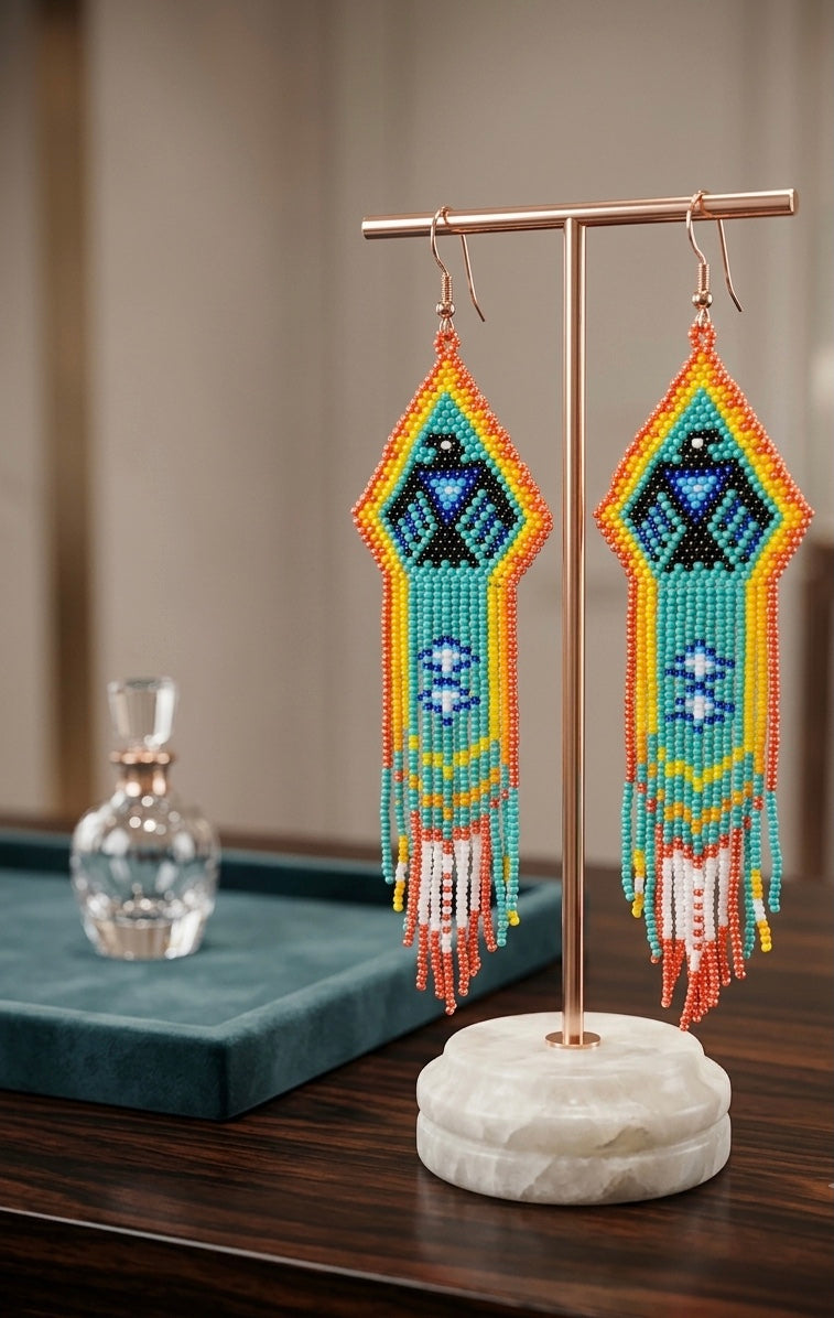 Beaded thunderbird earrings ( Turquoise )