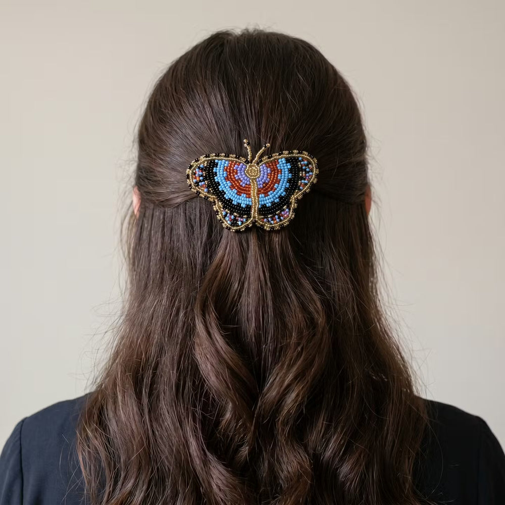 Light Blue Butterfly Beaded Barrette