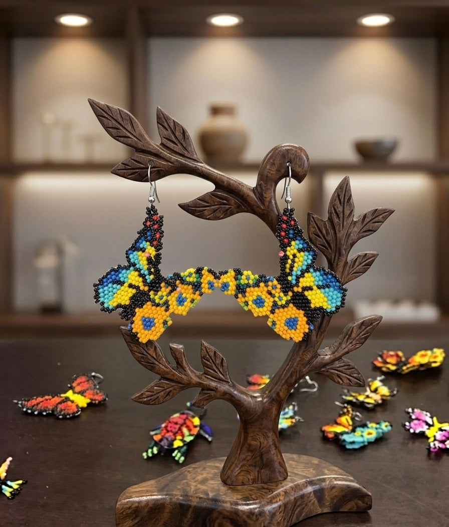 Purple Dancing Butterfly Beaded Earrings