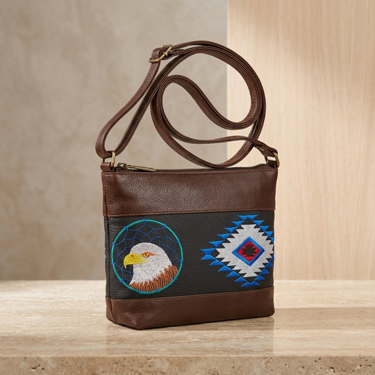 Eagle Embroidered Leather Crossbody Bag