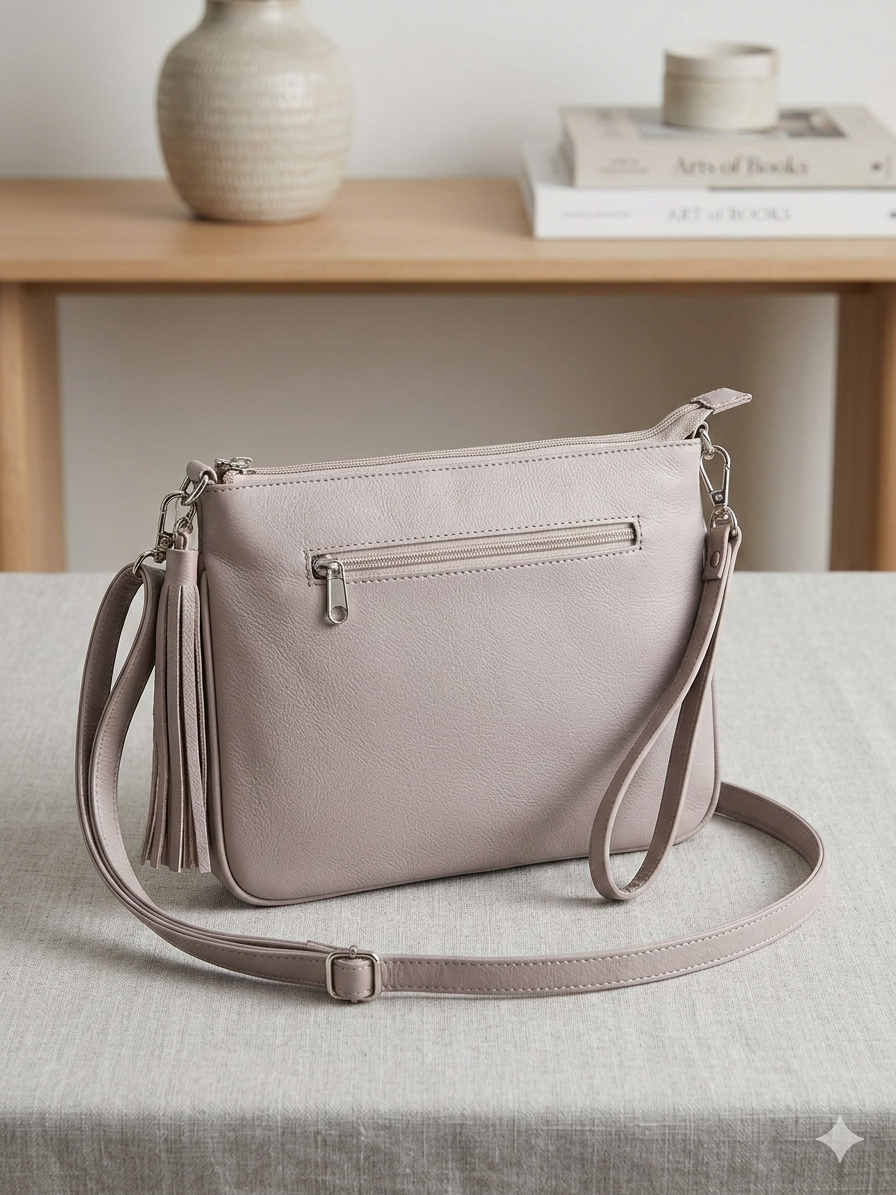 Leather beaded Crossbody bag(Beige)