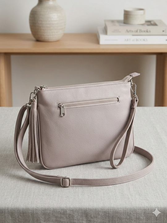 Leather beaded Crossbody bag(Beige)