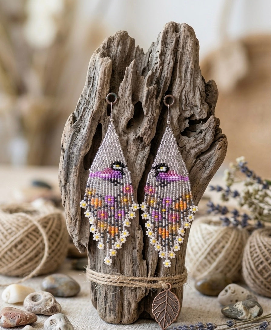 Bird Fringe Earrings (Silver)
