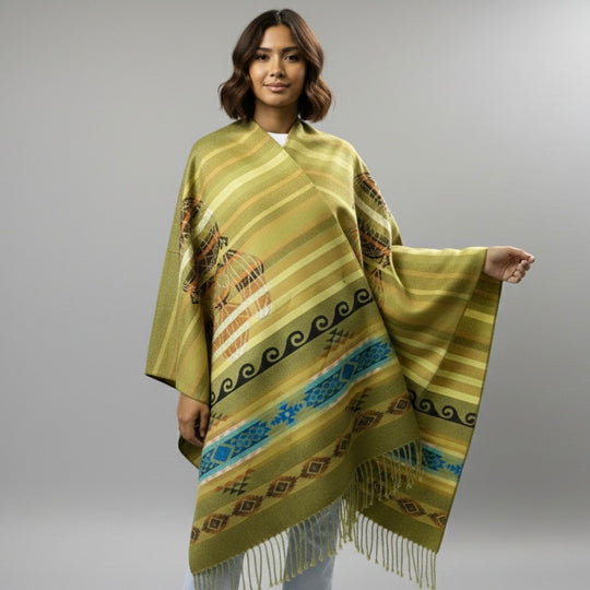 Handwoven Green Reversible shawl