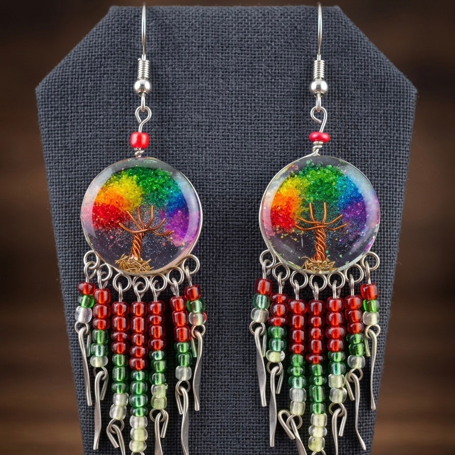 OLDTRIBES™ Tree of life Crushed Chip Stone multicolour Earrings