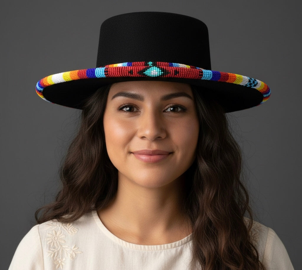 Size-58 Handmade Beaded Hat(Black)