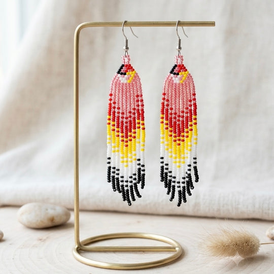Pink Firebird Spirit Beaded Earrings