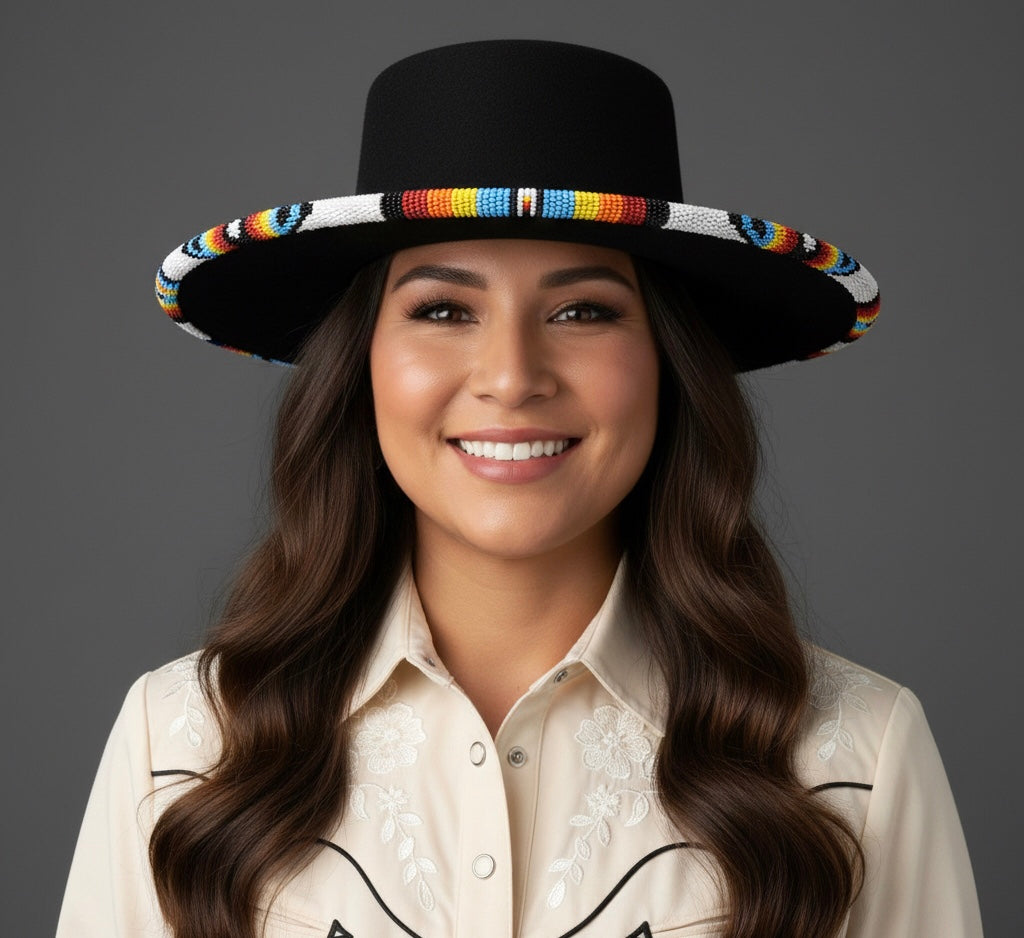 Size-58 Handmade Beaded Hat(Black)