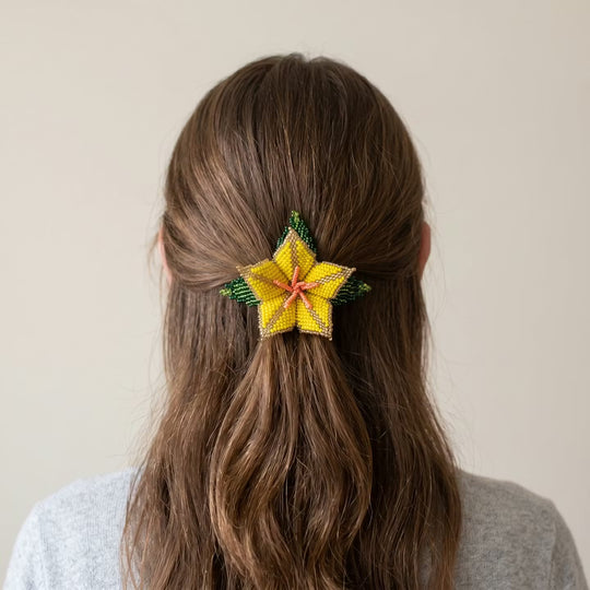 Yellow Ember Bloom Beaded Hair Barrette