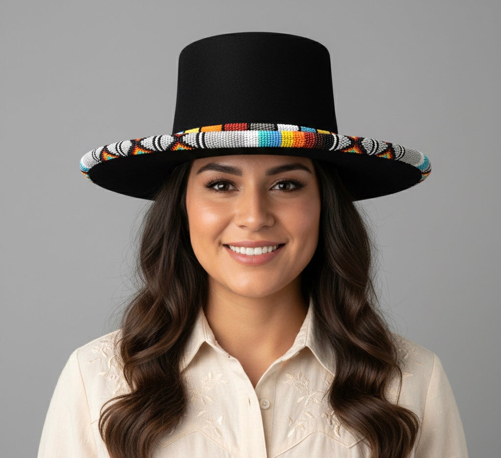 Size-57 Handmade Beaded Hat(Black)