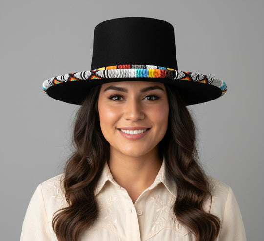 Size-57 Handmade Beaded Hat(Black)