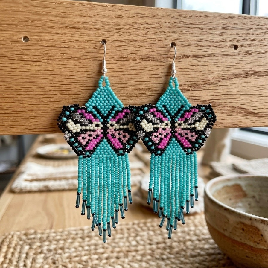 Turquoise Beaded Dancing Wing Earrings