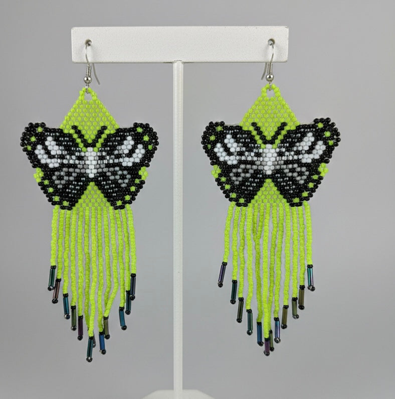 Green Beaded Dancing Wing Earrings